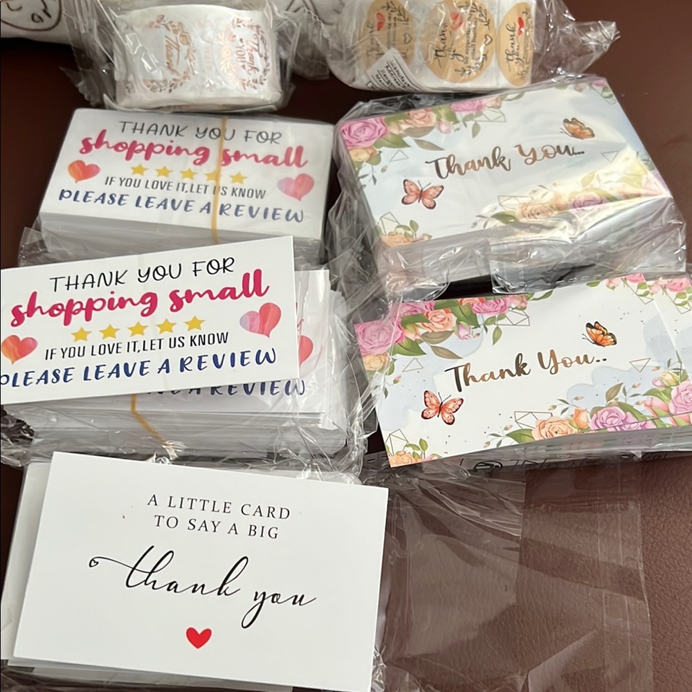 Thank You Cards set of 50 and 500 stickers Set with Floral and Heart Designs